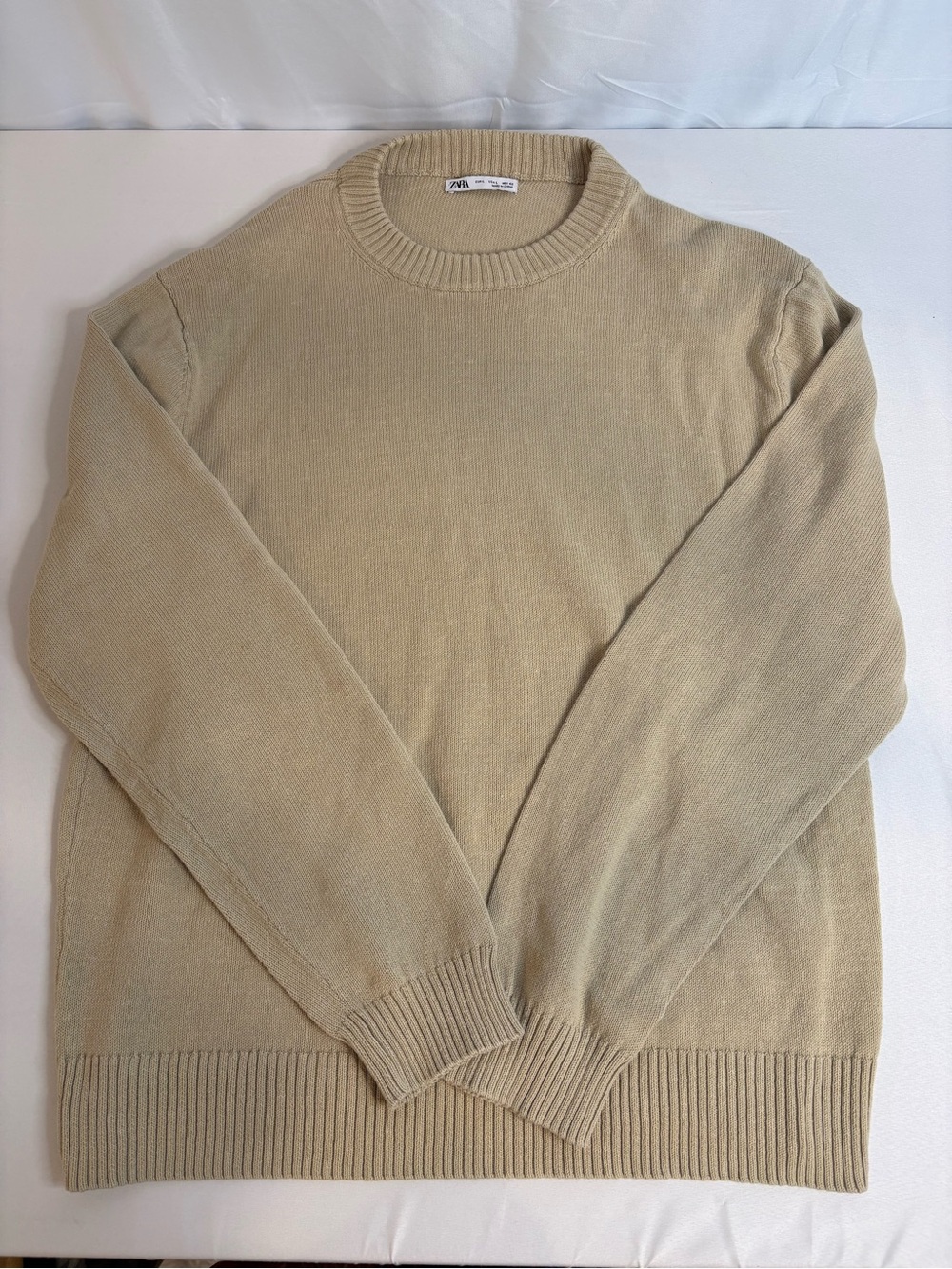 Zara Men Light Beige Crewneck Knit Sweater